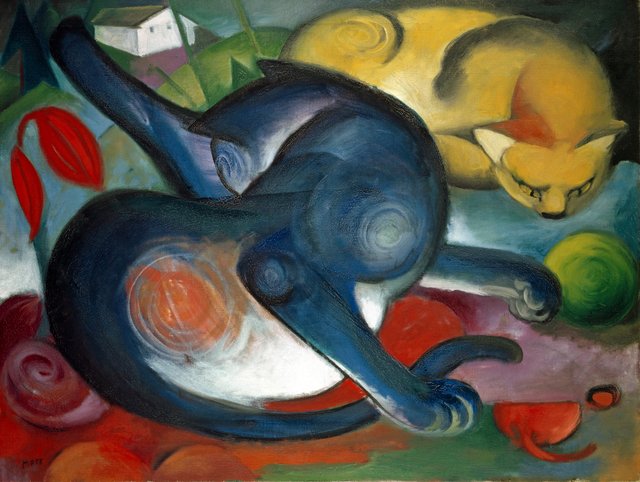Two Cats, Blue and Yellow by Franz Marc