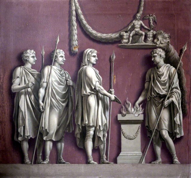 Emperor Trajan sacrificing to Mars Victorius (from the Arch of Constantine) by Francis Hayman