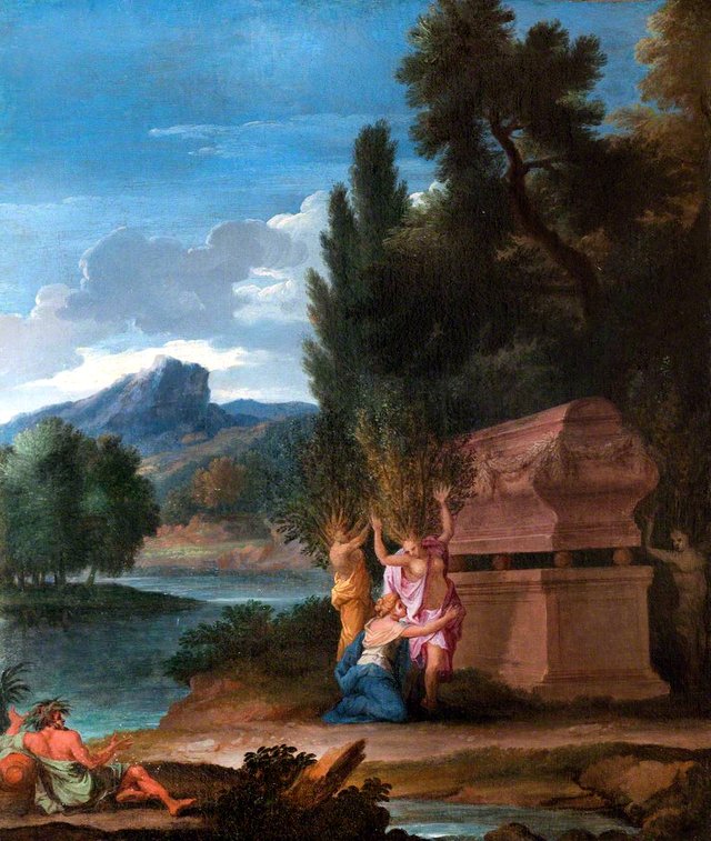 Landscape with the Sisters of Phaeton transfomed into Poplars at his Tomb, and the River God Padus (the Po) by Francisque Millet