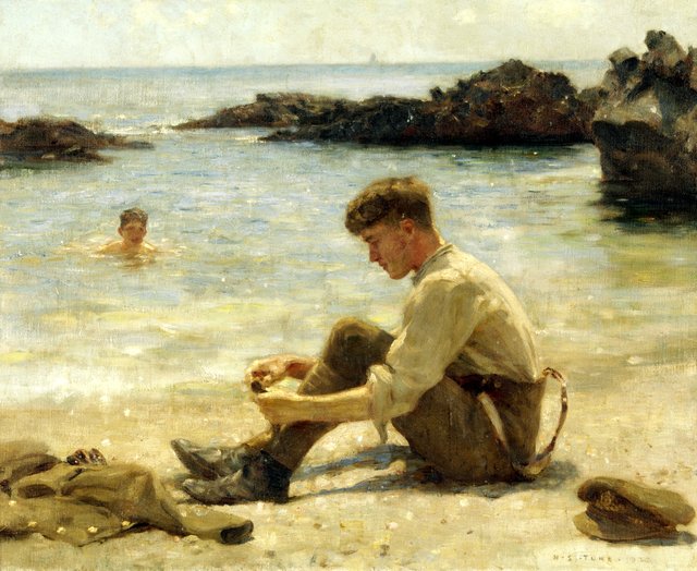 A Cadet (possibly T. E. Lawrence) at Newporth Beach, near Falmouth by Henry Scott Tuke
