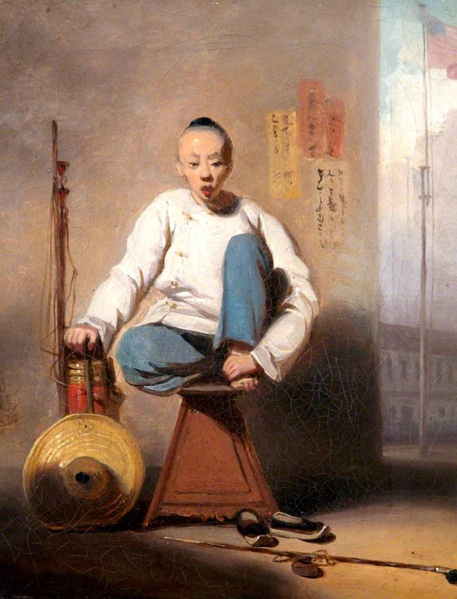 A Chinese Barber outside the American Factory in Canton (Guangzhou, China) by George Chinnery