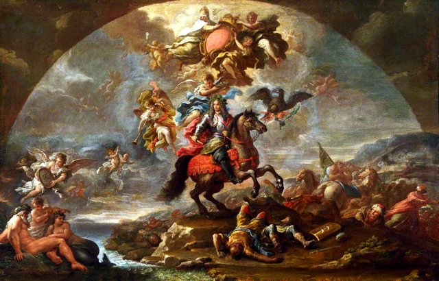 A Glorification of Prince Eugene (1663-1736) of Savoy's Victories over the Turks in Hungary and at Zenta and Belgrade in 1697 by Paolo de Matteis