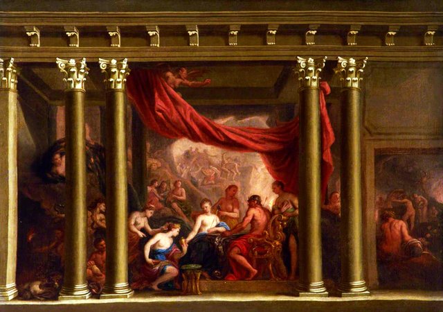 Psyche obtaining the Jar of Forgetfulness from Pluto in Hades (modello for a mural) by James Thornhill