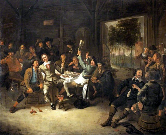 Peasants feasting in a Barn by Gerrit Lundens