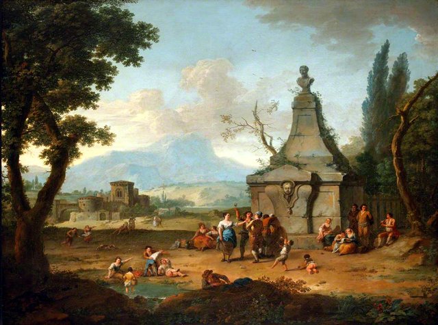 Landscape with Figures by a Classical Monument by Franz de Paula Ferg