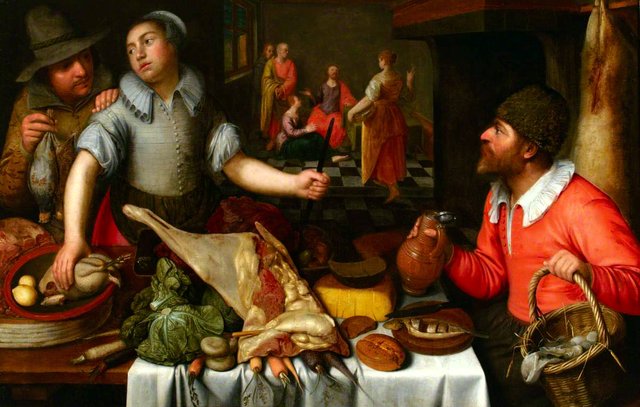Kitchen Interior with Christ in the House of Mary and Martha by Cornelis Engelsz.