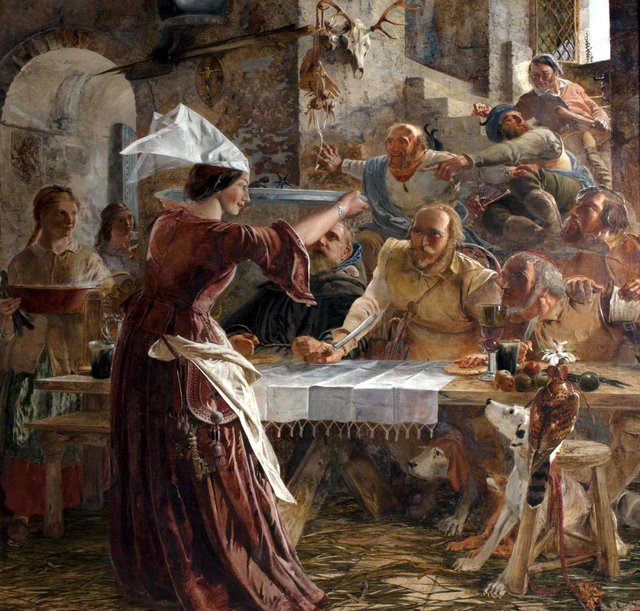 The Spur in the Dish warns the Border Chief that the Larder needs replenishing (One of a series of eight paintings illustrating the history of the English Border) by William Bell Scott