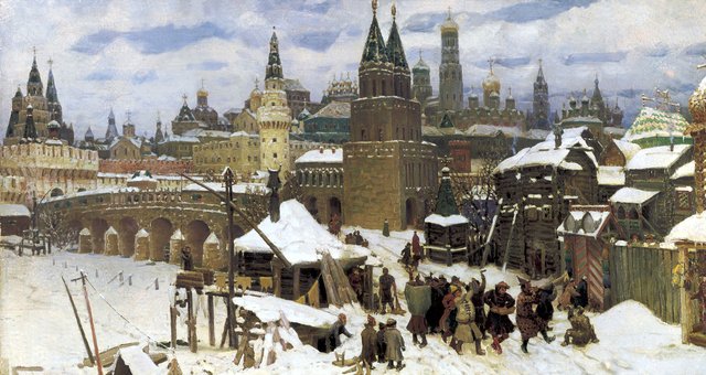 Vsehsvyatsky Kamenny bridge. Moscow at the end of 17th century by Apollinary Vasnetsov