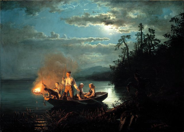 Fishing with a harpoon by Adolph Tidemand