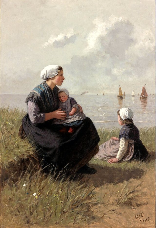 Fisherman's Wife with Children on a Dune by David Adolph Constanz Artz