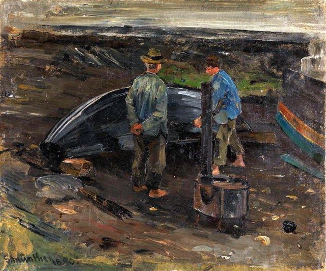 Boys taring a Boat, Nevlunghavn by Gerhard Munthe
