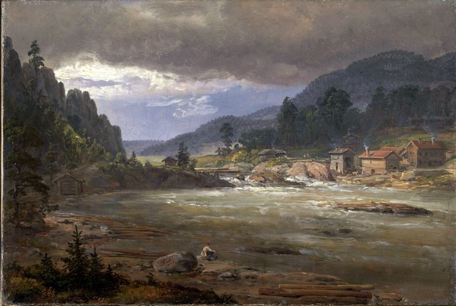 Hellefossen near Hokksund by Johan Christian Dahl