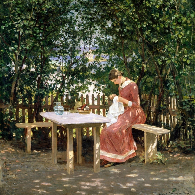 The Artist's Wife in the Arbour by Gerhard Munthe