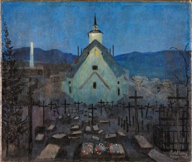 Night, the Church at Røros. Sketch for Night 1904 by Harald Sohlberg