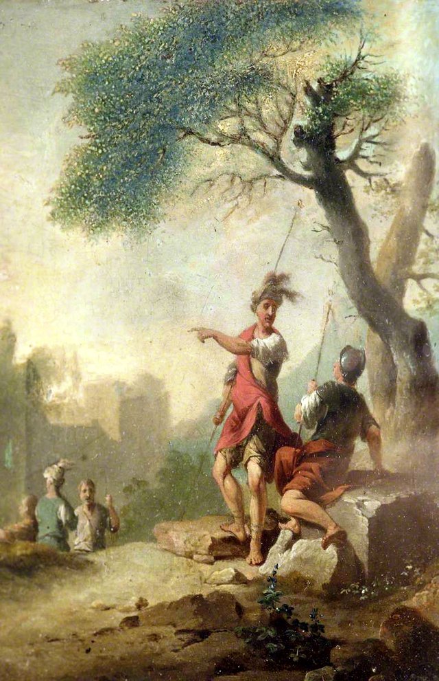 Roman Soldiers resting by a Tree, with Ruins in the background by Franz de Paula Ferg