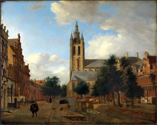 The Oude Delft Canal and the Oude Kerk, Delft by Jan van der Heyden
