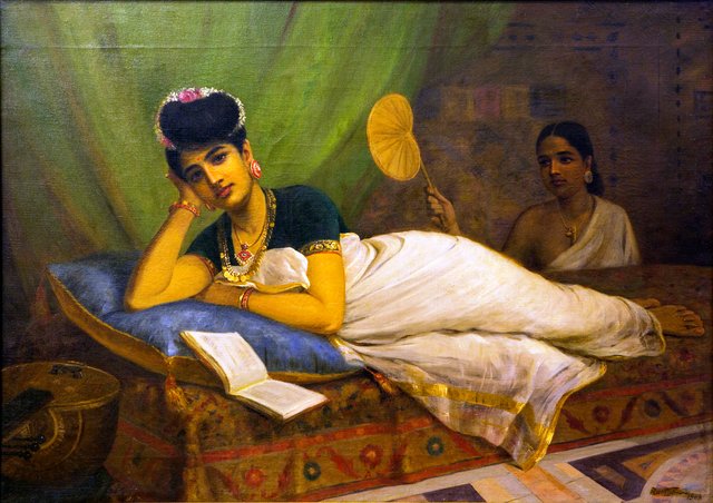 Reclining Woman by Raja Ravi Varma