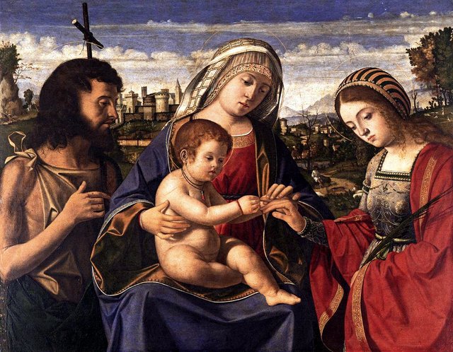 Madonna and Child with Saints John the Baptist and Catherine of Alexandria by Andrea Previtali