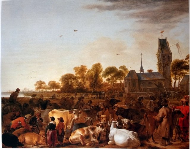 Cattle Market before a Church by Cornelis Saftleven