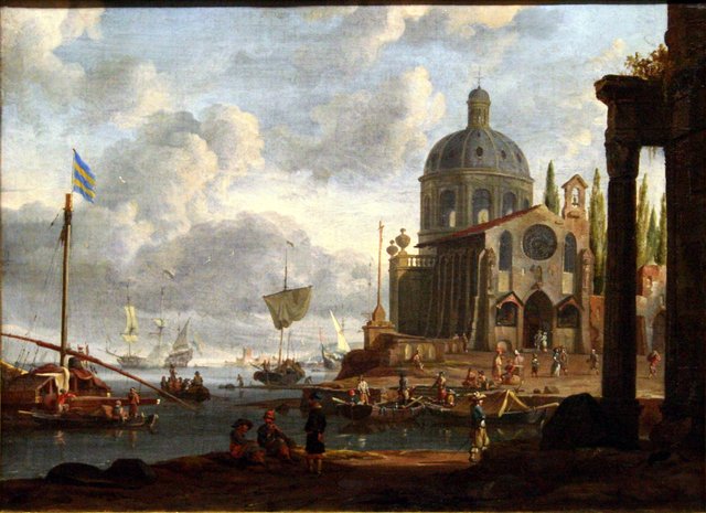 A mediterranean port by Abraham Storck