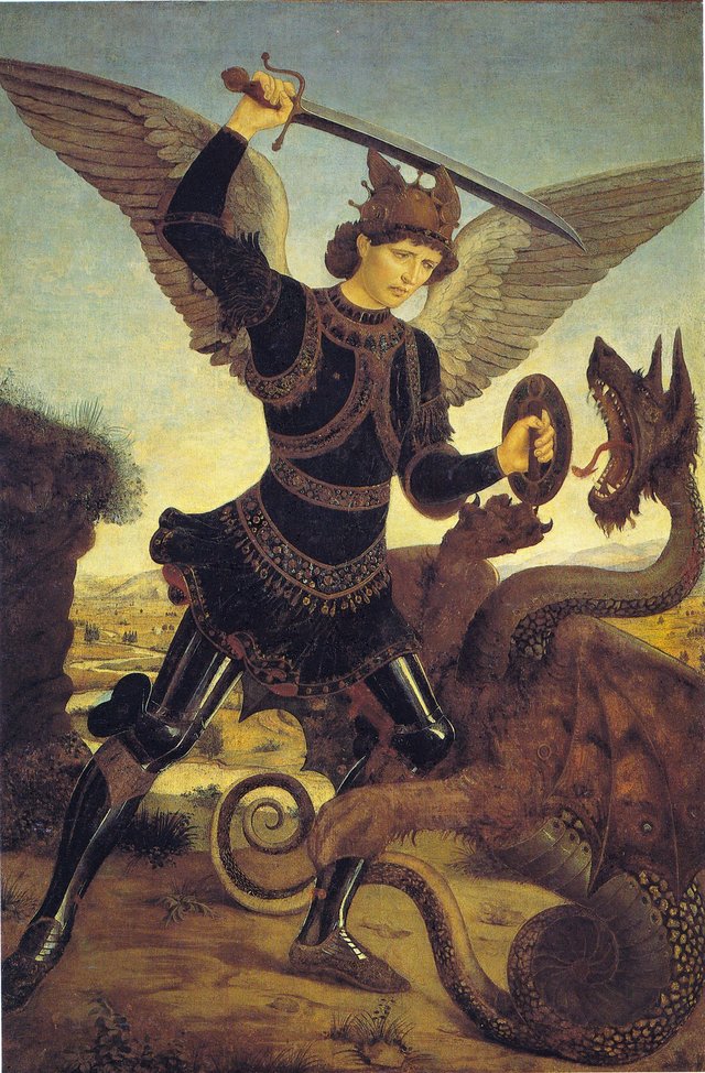 Archangel Michael and the dragon by Antonio del Pollaiuolo