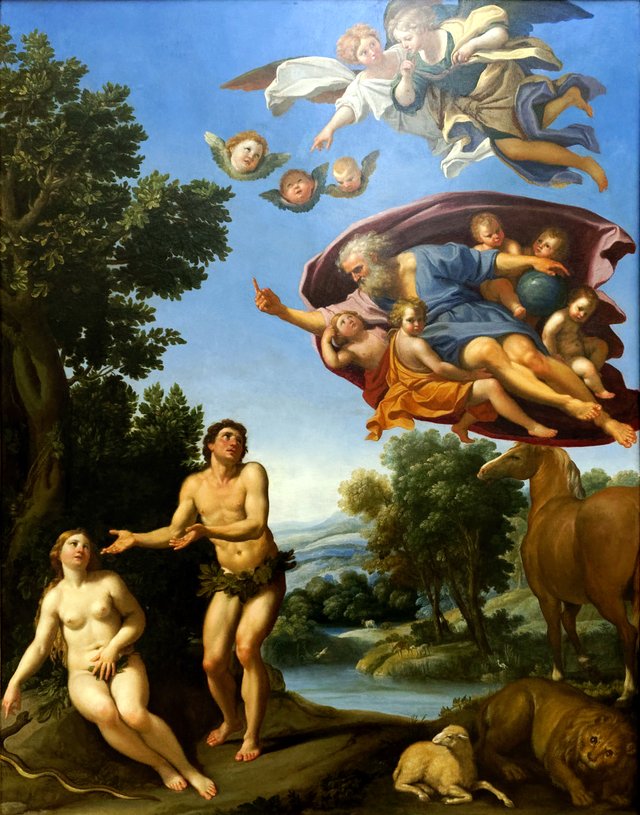 God punished Adam and Eve for their disobedience by Domenichino