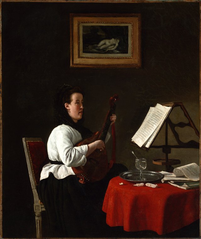 Young Woman with a Mandolin, Portrait of Louison Köhler by François Bonvin