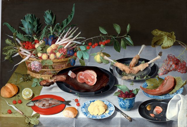 Still Life with Meat, Fish, Vegetables, and Fruit by Jacob van Hulsdonck