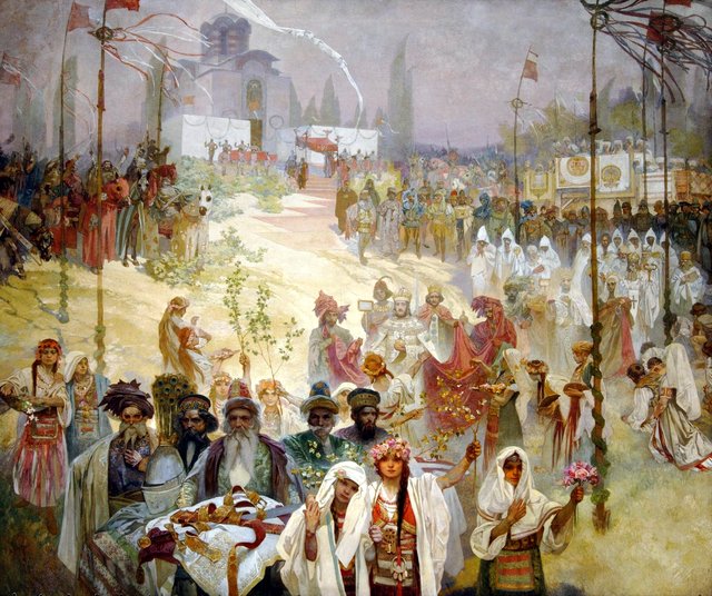 The coronation of the Serbian Tsar Stefan Dušan as East Roman Emperor by Alphonse Mucha