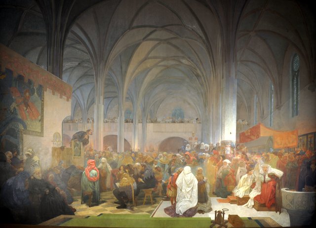 Master Jan Hus Preaching at the Bethlehem Chapel by Alphonse Mucha