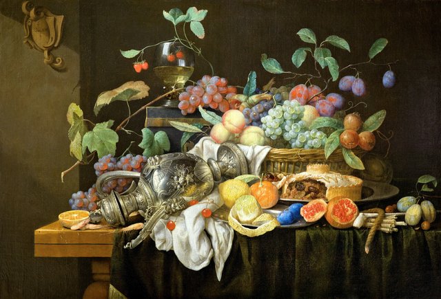 Sumptuous Still Life with Overturned Silver Ewer by Joris van Son