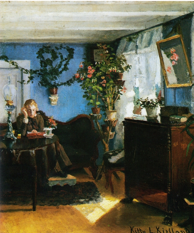 Blue interior with the painter Annette Anker by Kitty Lange Kielland