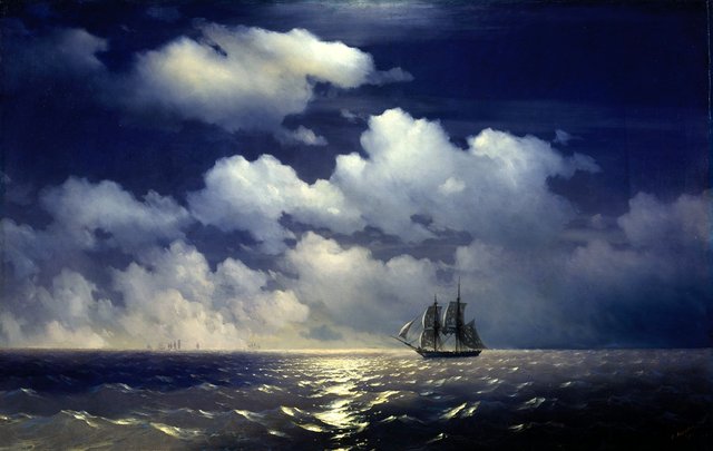Brig ''Mercury'' meets with the Russian squadron after the victory over two Turkish ships by Ivan Aivazovsky