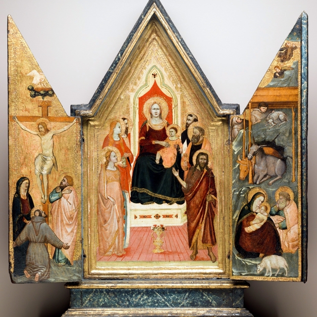 Virgin Enthroned with Saints, Nativity and Crucifixion by Maso di Banco