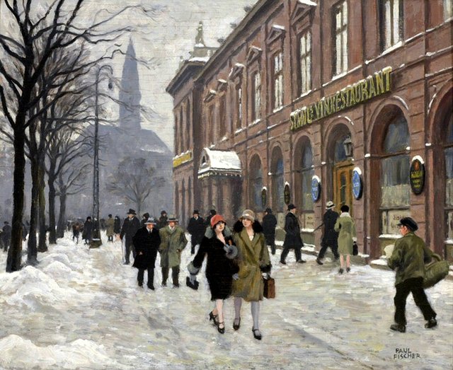 Wintry Street Scene in Copenhagen by Paul Fischer
