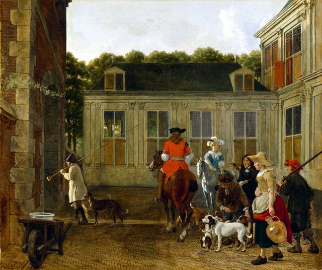 Hunting Party in the Courtyard of a Country House by Ludolf de Jongh