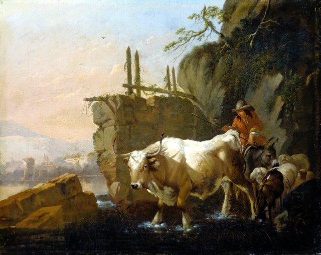 Herdsmen Driving Cattle through a Ford by Johann Heinrich Roos