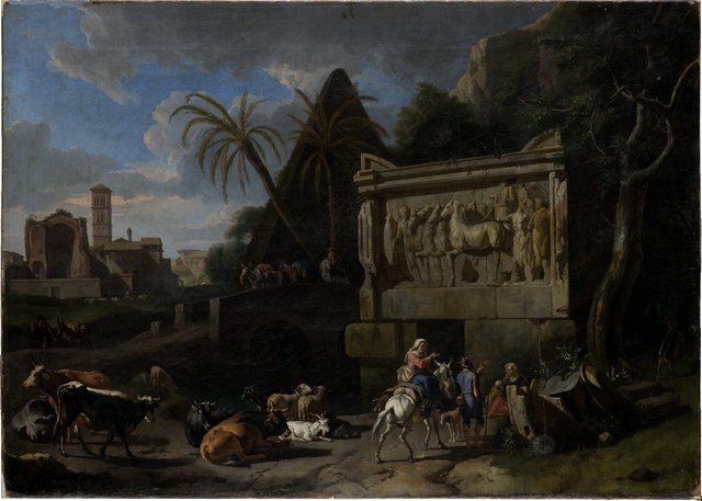 Landscape with Ancient Ruins, a Resting Flock in the Front by Pieter van Bloemen
