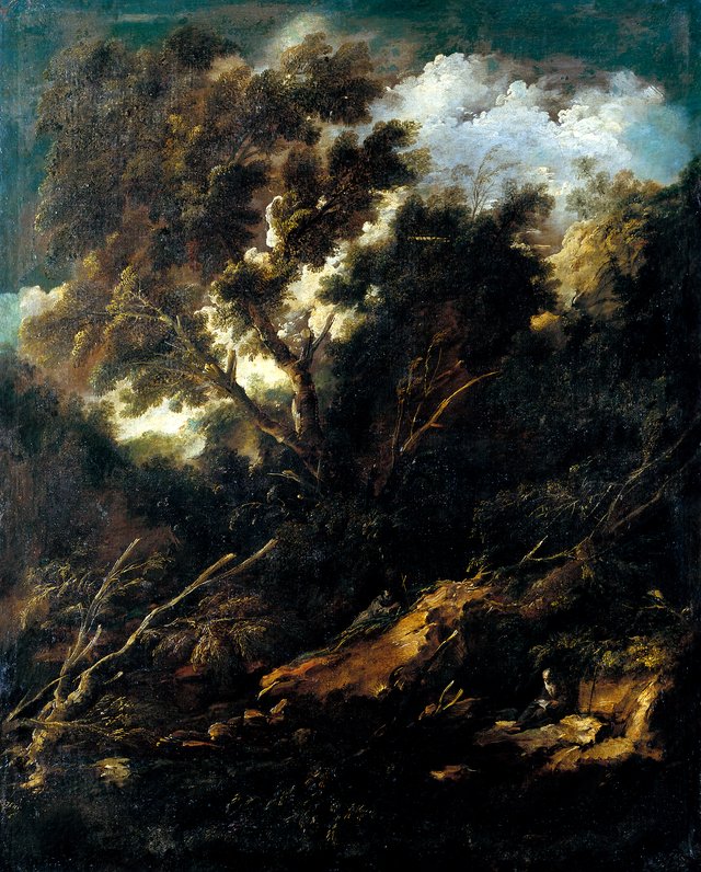Landscape with a Reading and a Praying Franciscan by Antonio Francesco Peruzzini