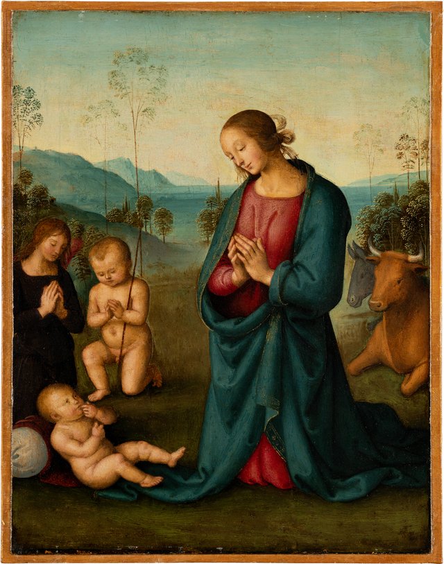 Madonna, the Infant St. John and an angel, worshiping the Christ Child by Pietro Perugino