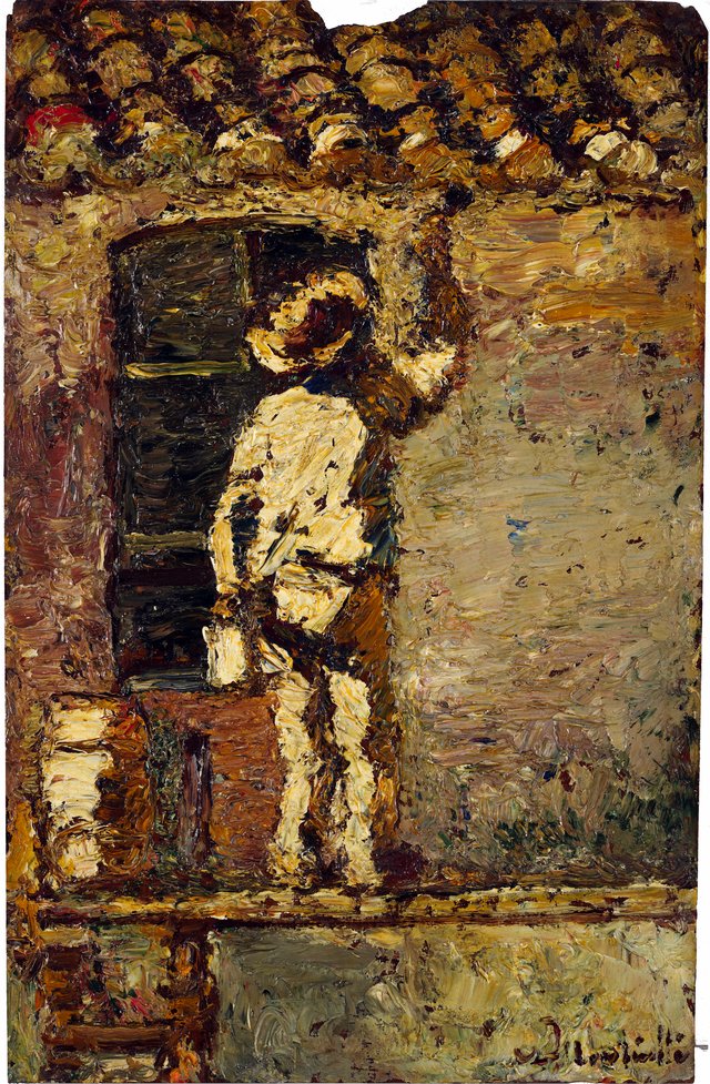 A painter at work on a house wall by Adolphe Joseph Thomas Monticelli