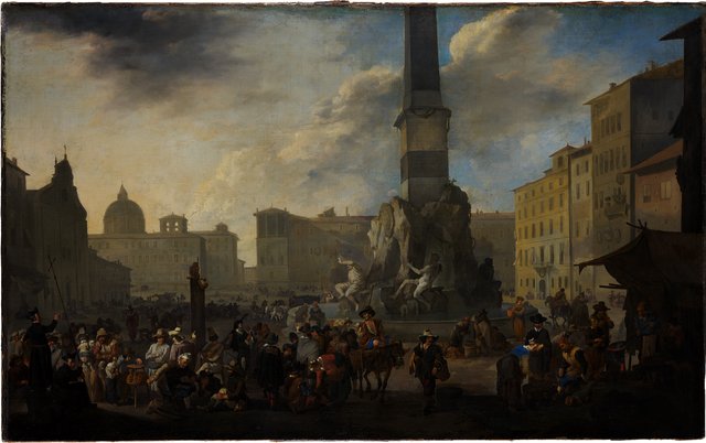 Roman Market Scene in the Piazza Navona by Johannes Lingelbach