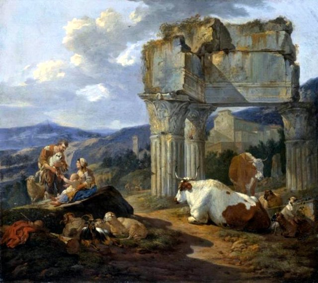 Roman Shepherd's Family with their Flock by Johann Heinrich Roos