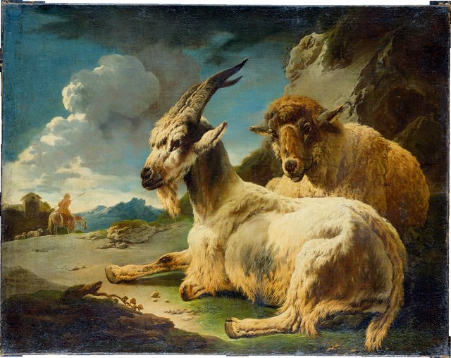 Sheep and Goat in a Rocky Landscape, by Philipp Peter Roos