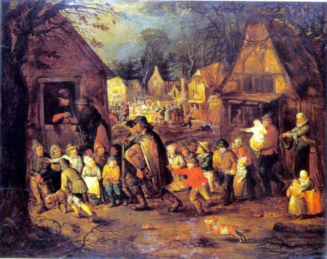 Village Fair With Blind Street-Organ Player by David Vinckboons
