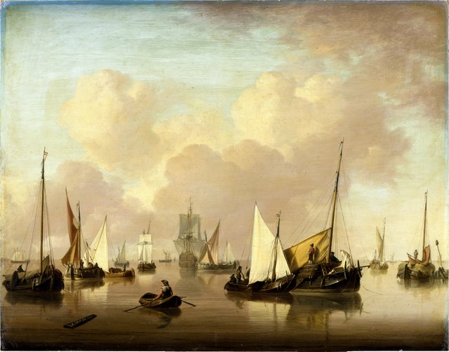 Boats and Sailboats on a Quiet Sea by Jan van Os