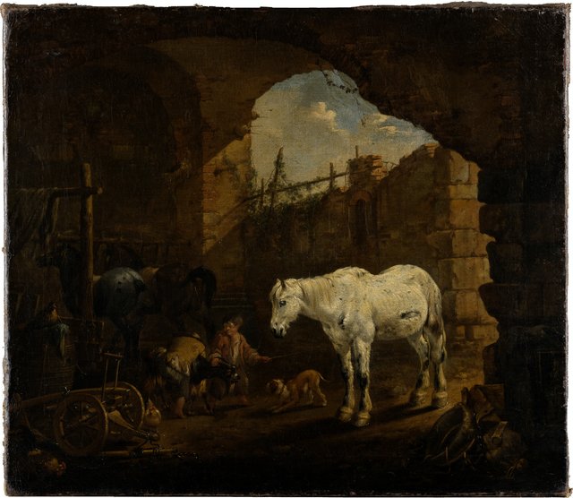 Children playing in a Stable by Johann Heinrich Roos