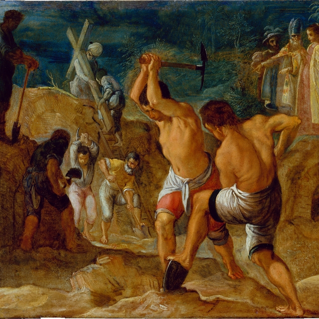 The Frankfurt Altarpiece of the Exaltation of the True Cross: The Digging for the Cross (bottom middle left) by Adam Elsheimer