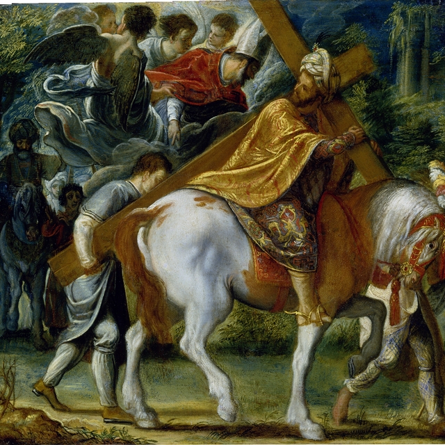 The Frankfurt Altarpiece of the Exaltation of the True Cross: Heraclius on Horseback with the Cross (bottom right) by Adam Elsheimer