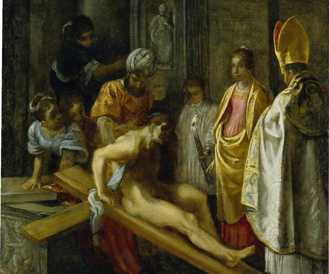The Frankfurt Altarpiece of the Exaltation of the True Cross: The Testing of the Cross (middle right) by Adam Elsheimer